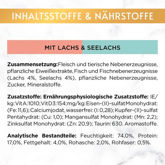 Gourmet Gold Raffiniertes Ragout Duetto Katzenfutter nass, Lachs und Seelachs, 12er Pack (12 x 85g)