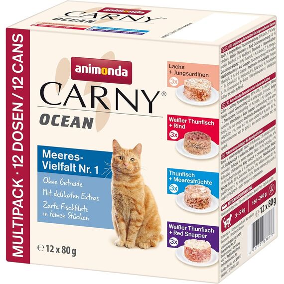 animonda Carny Adult Ocean Meeresvielfalt Nr. 1 (12 x 80 g), Katzennassfutter für ausgewachsene Katzen, Nassfutter mit zartem Fischfilet, Katzenfutter ohne Getreide und Zucker