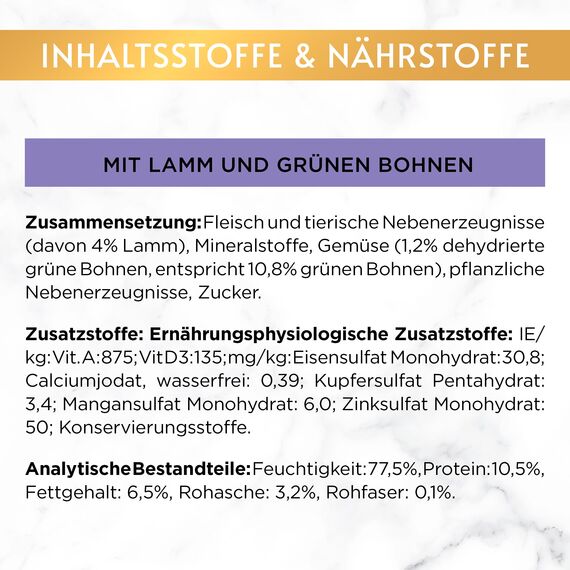 Gourmet Gold Feine Pastete mit Gemüse Katzenfutter nass, mit Lamm und grünen Bohnen, 12er Pack (12 x 85g)