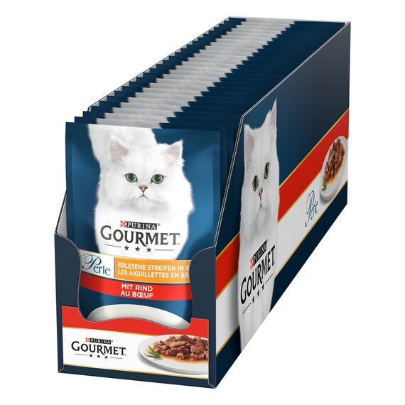 Gourmet Perle Erlesene Streifen Katzenfutter nass, mit Rind, 26er Pack (26 x 85g)