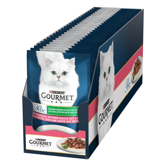 Gourmet Perle Erlesene Streifen Katzenfutter nass, mit Forelle, 26er Pack (26 x 85g)