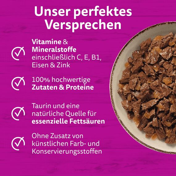 WHISKAS PURE DELIGHT Nassfutter in Gelee 24 x 85g Klassisches Ragout (4 Packungen) 48 Portionsbeutel