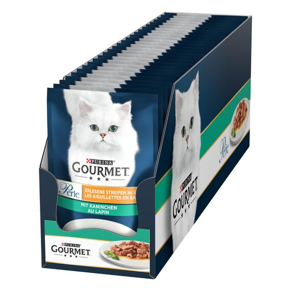 Gourmet Perle Erlesene Streifen Katzenfutter nass, mit Kaninchen, 26er Pack (26 x 85g)
