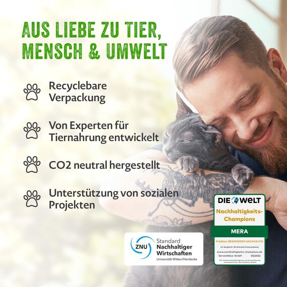 MERA Cats Sensitive Adult Huhn (2kg), Trockenfutter für Katzen, getreidefrei & nachhaltig, mit hohem Fleischanteil