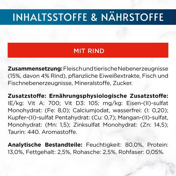 Gourmet Perle Erlesene Streifen Katzenfutter nass, mit Rind, 26er Pack (26 x 85g)