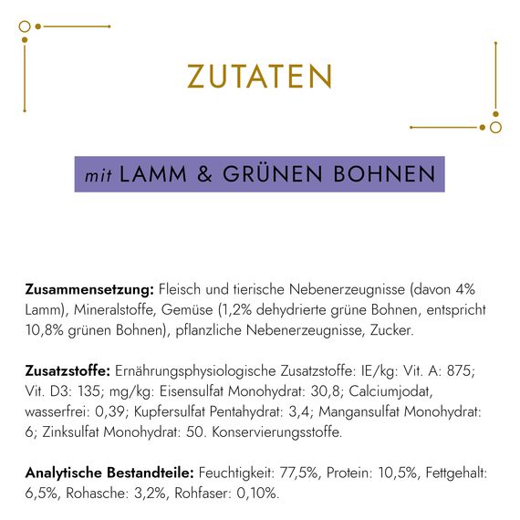 Gourmet Gold Feine Pastete mit Gemüse Katzenfutter nass, mit Lamm und grünen Bohnen, 12er Pack (12 x 85g)