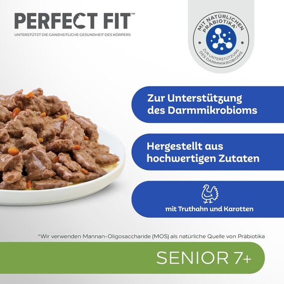 PERFECT FIT™ Katze Portionsbeutel Senior mit Truthahn und Karotten 12 x 85g