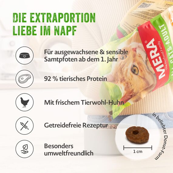 MERA Cats Sensitive Adult Huhn (2kg), Trockenfutter für Katzen, getreidefrei & nachhaltig, mit hohem Fleischanteil