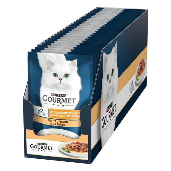 Gourmet Perle Erlesene Streifen Katzenfutter nass, mit Truthahn, 26er Pack (26 x 85g)