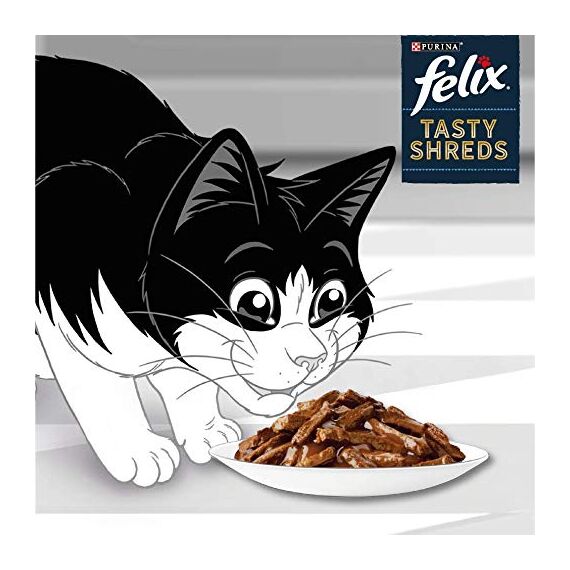 Felix Tasty Shreds Katzenfutter nass in Sauce, Geschmacksvielfalt Sorten-Mix, 6er Pack (6 x 10 Beutel à 80g)