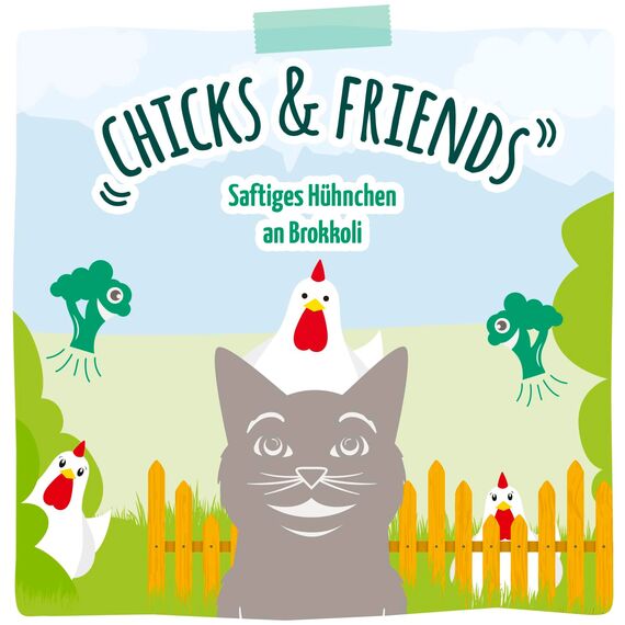 MjAMjAM - Premium Nassfutter für Katzen - saftiges Hühnchen an Brokkoli, 6er Pack (6 x 800 g), getreidefrei mit extra viel Fleisch