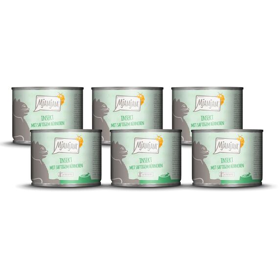 MjAMjAM - Premium Nassfutter für Katzen - Quetschie - Insekt mit saftigem Hühnchen, 6er Pack (6 x 200 g), getreidefrei mit Insektenprotein