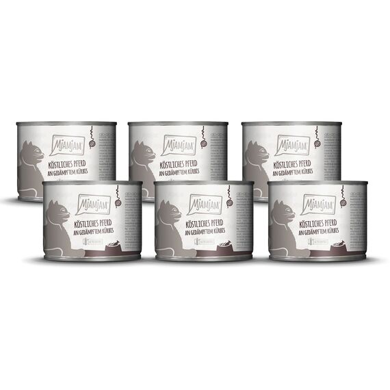 MjAMjAM - Premium Nassfutter für Katzen - köstliches Pferd an gedämpftem Kürbis, 6er Pack (6 x 200 g), getreidefrei mit extra viel Fleisch