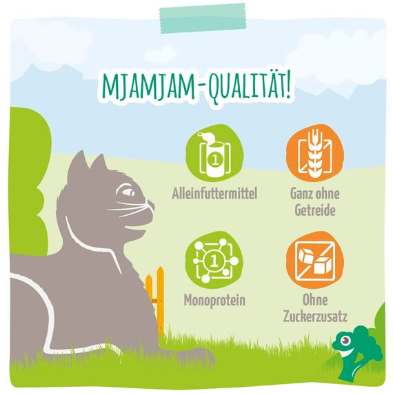 MjAMjAM - Premium Nassfutter für Katzen - saftiges Hühnchen an Brokkoli, 6er Pack (6 x 800 g), getreidefrei mit extra viel Fleisch