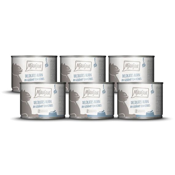 MjAMjAM - Premium Nassfutter für Katzen - delikates Huhn an gedämpftem Kürbis, 6er Pack (6 x 200g), getreidefrei mit extra viel Fleisch