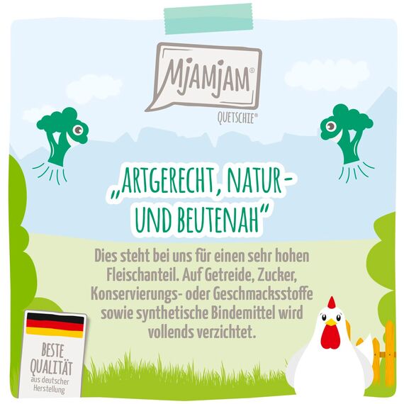 MjAMjAM - Premium Nassfutter für Katzen - saftiges Hühnchen an Brokkoli, 6er Pack (6 x 800 g), getreidefrei mit extra viel Fleisch