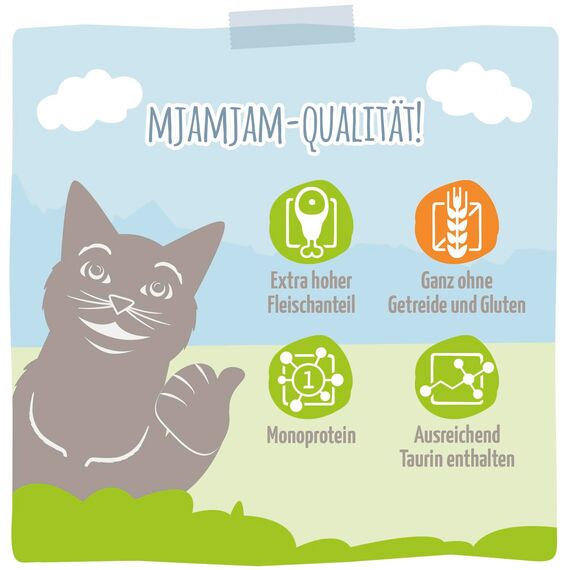 MjAMjAM - Premium Nassfutter für Katzen - delikates Huhn an gedämpftem Kürbis, 6er Pack (6 x 800g), getreidefrei mit extra viel Fleisch