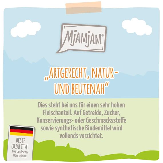 MjAMjAM - Premium Nassfutter für Katzen - saftiges Huhn an leckeren Möhrchen, 6er Pack (6 x 800 g), getreidefrei mit extra viel Fleisch