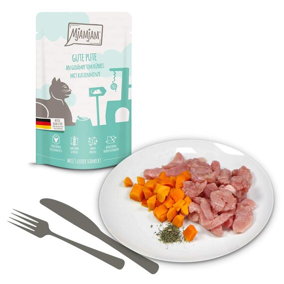 MjAMjAM - Premium Nassfutter für Katzen - Mixpaket IV - 4*Huhn, 4*Ente & Geflügel, 4*Pute 12 x 125g, 12er Pack (12 x 125 g), getreidefrei mit extra viel Fleisch