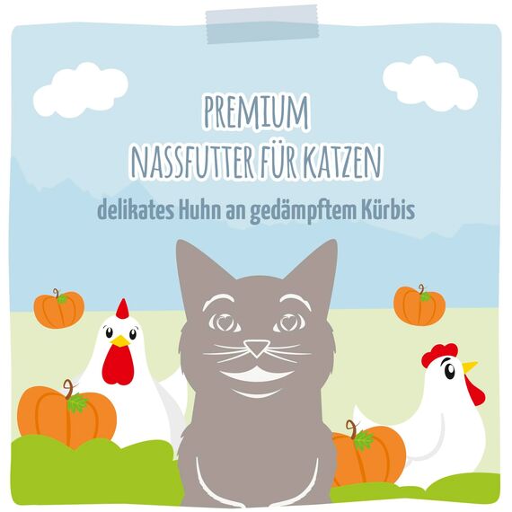 MjAMjAM - Premium Nassfutter für Katzen - delikates Huhn an gedämpftem Kürbis, 6er Pack (6 x 400g), getreidefrei mit extra viel Fleisch