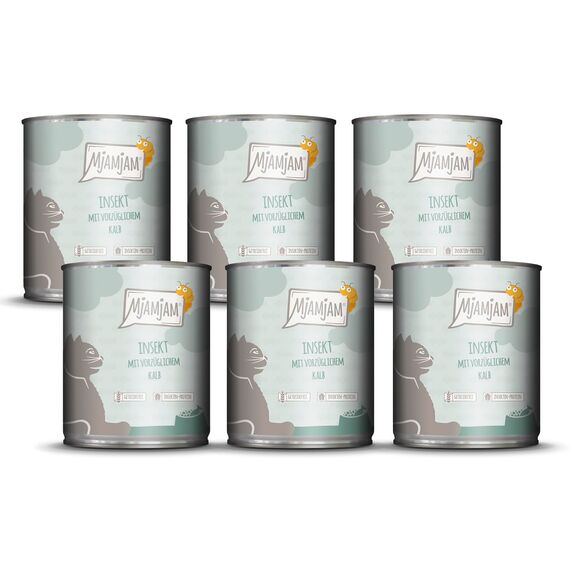 MjAMjAM - Premium Nassfutter für Katzen - Insekt mit vorzüglichem Kalb, 6er Pack (6 x 800 g), getreidefrei mit Insektenprotein