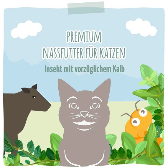 MjAMjAM - Premium Nassfutter für Katzen - Insekt mit vorzüglichem Kalb, 6er Pack (6 x 400 g), getreidefrei mit Insektenprotein