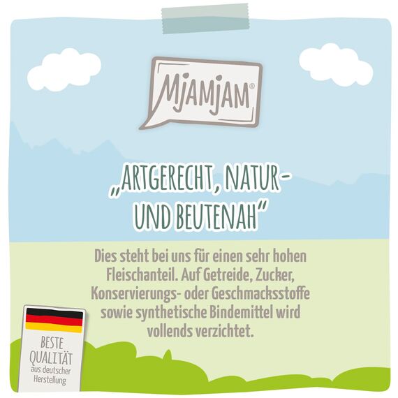MjAMjAM - Premium Nassfutter für Katzen - Quetschie - vorzügliches Kalb & Truthahn an feinen Möhrchen, 6er Pack (6 x 300 g), getreidefrei mit extra viel Fleisch