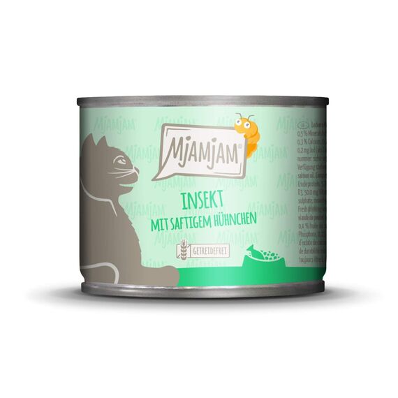 MjAMjAM - Premium Nassfutter für Katzen - Quetschie - Insekt mit saftigem Hühnchen, 6er Pack (6 x 200 g), getreidefrei mit Insektenprotein