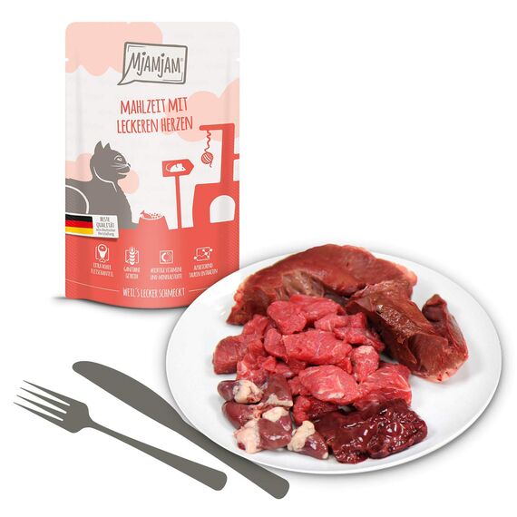 MjAMjAM - Premium Nassfutter für Katzen - Quetschie Mixpaket III, 12er Pack (12 x 125 g), getreidefrei mit extra viel Fleisch