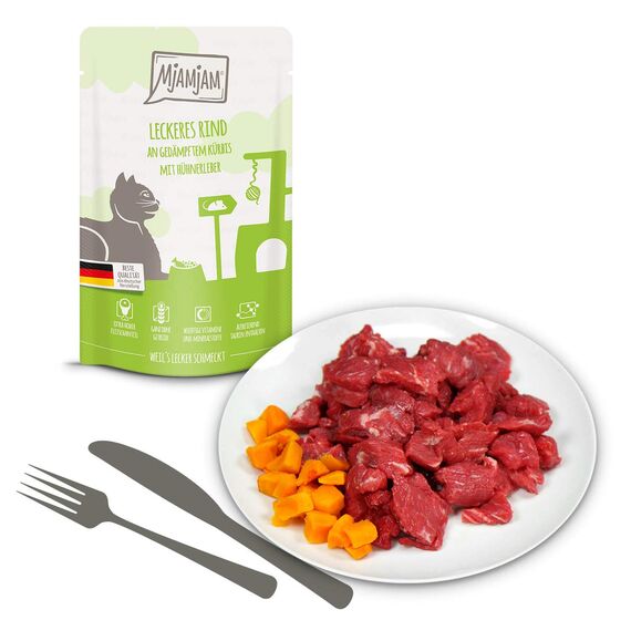 MjAMjAM - Premium Nassfutter für Katzen - Quetschie Mixpaket III, 12er Pack (12 x 125 g), getreidefrei mit extra viel Fleisch