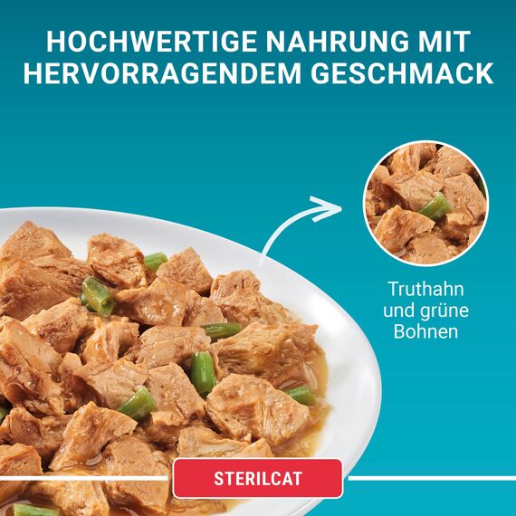 PURINA ONE STERILCAT Katzenfutter nass, zarte Stückchen in Sauce für sterilisierte Katzen, mit Truthahn, 26er Pack (26 x 85g)