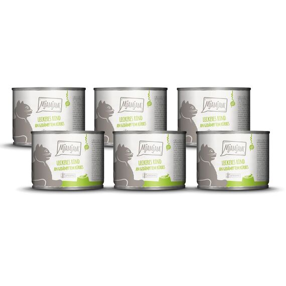 MjAMjAM - Premium Nassfutter für Katzen - leckeres Rind an gedämpftem Kürbis, 6er Pack (6 x 200 g), getreidefrei mit extra viel Fleisch