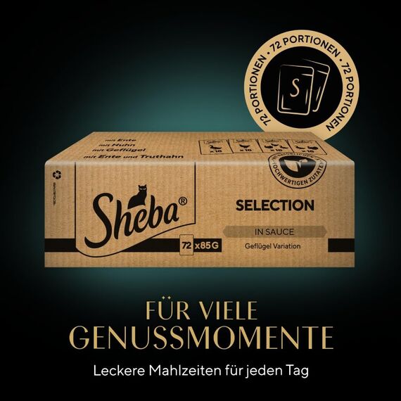 Sheba Selection in Sauce Katzenfutter Geflügelauswahl, 72 Beutel (72 x 85 g)