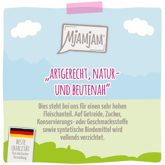 MjAMjAM - Premium Nassfutter für Katzen - saftiges Schwein an leckeren Möhrchen, 6er Pack (6 x 200 g), getreidefrei mit extra viel Fleisch