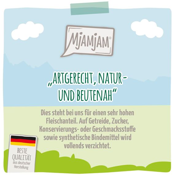 MjAMjAM - Premium Nassfutter für Katzen - deliziöses Rentier mit Hühnchen an leckeren Möhrchen, 6er Pack (6 x 400 g), getreidefrei mit extra viel Fleisch