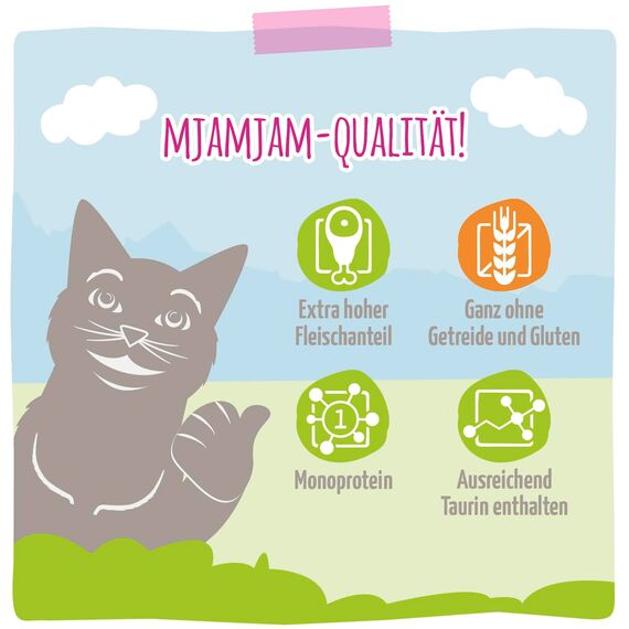 MjAMjAM - Premium Nassfutter für Katzen - saftiges Schwein an leckeren Möhrchen, 6er Pack (6 x 400 g), getreidefrei mit extra viel Fleisch
