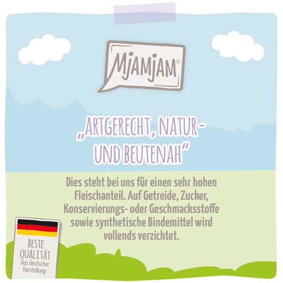MjAMjAM - Premium Nassfutter für Katzen - Quetschie Kitten vorzügliches Kalb mit Lachsöl 300g, 6er Pack (6 x 300g), naturbelassen mit extra viel Fleisch