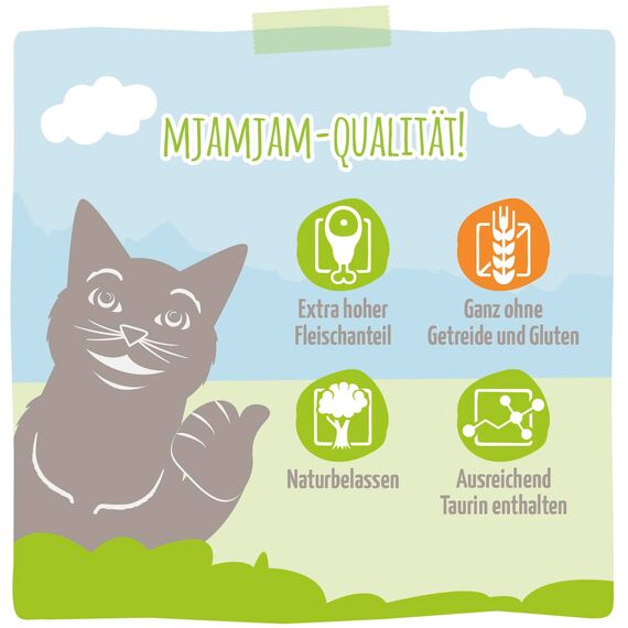 MjAMjAM - Premium Nassfutter für Katzen - leckeres Rind an gedämpftem Kürbis, 6er Pack (6 x 200 g), getreidefrei mit extra viel Fleisch