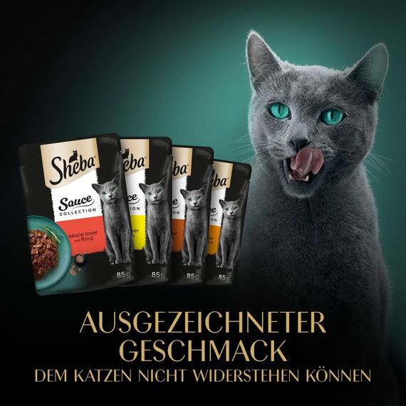 Sheba Sauce Collection Katzen Nassfutter im Portionsbeutel Herzhafte Komposition Multipack 4x12x85g