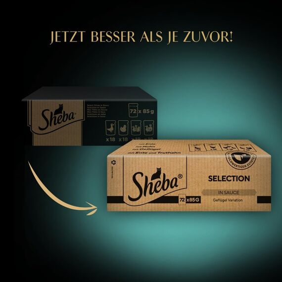 Sheba Selection in Sauce Katzenfutter Geflügelauswahl, 72 Beutel (72 x 85 g)