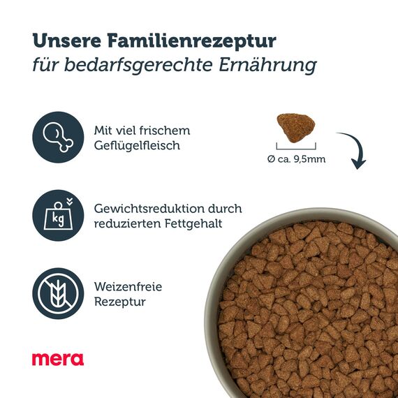 MERA Finest fit Sterilized (1,5kg), Katzenfutter trocken für sterilisierte oder kastrierte Katzen, fettarmes Trockenfutter mit frischem Geflügel & Lachsöl, ohne Zucker