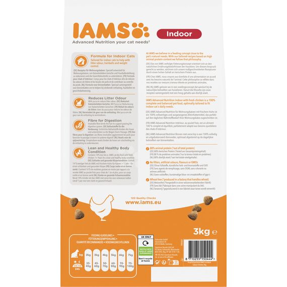 IAMS Indoor Katzenfutter trocken mit Huhn - Trockenfutter für Hauskatzen ab 1 Jahr, 3 kg