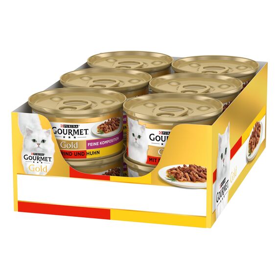 Gourmet Gold Feine Komposition Katzenfutter nass, mit Rind und Huhn, 12er Pack (12 x 85g)