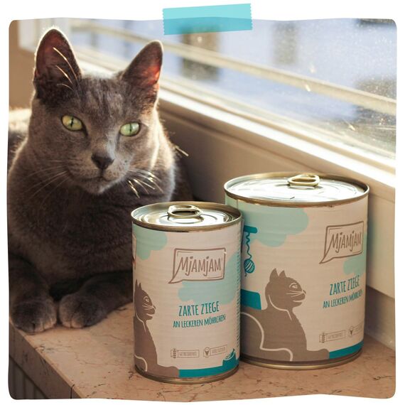 MjAMjAM - Premium Nassfutter für Katzen - Quetschie - zarte Ziege an leckeren Möhrchen, 12er Pack (12 x 125 g), getreidefrei mit extra viel Fleisch