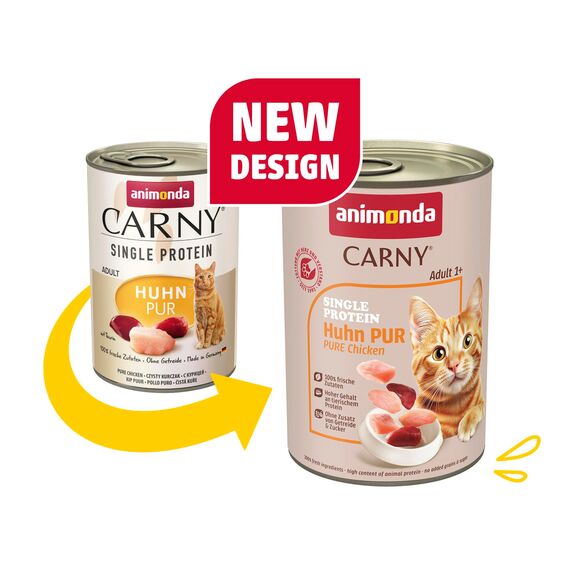 animonda Carny Adult Single Protein Huhn pur (6 x 400 g), Katzennassfutter mit nur einer Proteinquelle, Nassfutter für ausgewachsene Katzen, Katzenfutter ohne Getreide und Zucker