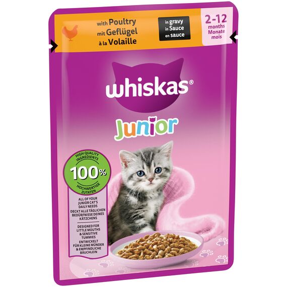 WHISKAS Junior Nassfutter in Sauce 28 x 85g mit Geflügel