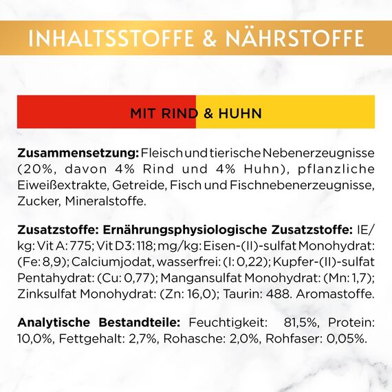 Gourmet Gold Feine Komposition Katzenfutter nass, mit Rind und Huhn, 12er Pack (12 x 85g)