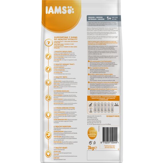 IAMS Indoor Katzenfutter trocken mit Huhn - Trockenfutter für Hauskatzen ab 1 Jahr, 3 kg