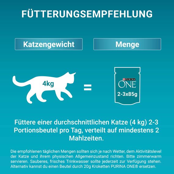 PURINA ONE Senior 7+ Katzenfutter nass, zarte Stückchen in Sauce mit Huhn, 26er Pack (26 x 85g)