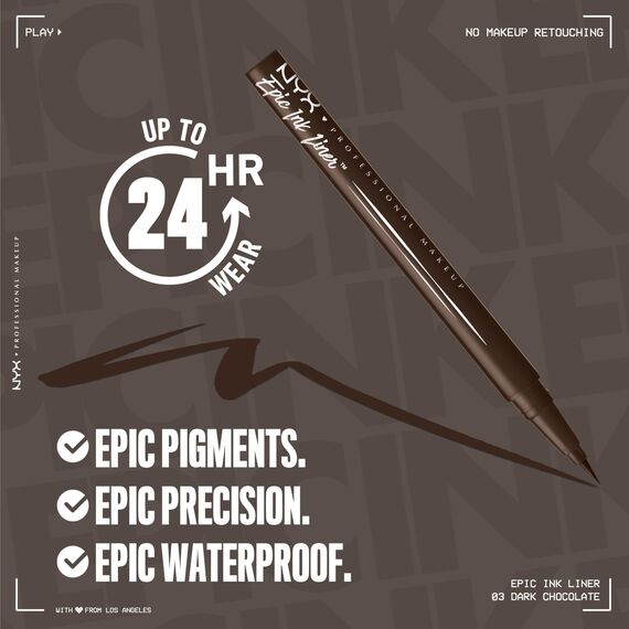 NYX Professional Makeup Epic Ink Eye Liner, Filzstift, Wasserfest, Für präzise Lidstriche, Intensive Farbe und langanhaltender Effekt, Für alle Augenfarben, Vegane Formel, Dark Chocolate, 1 Stück